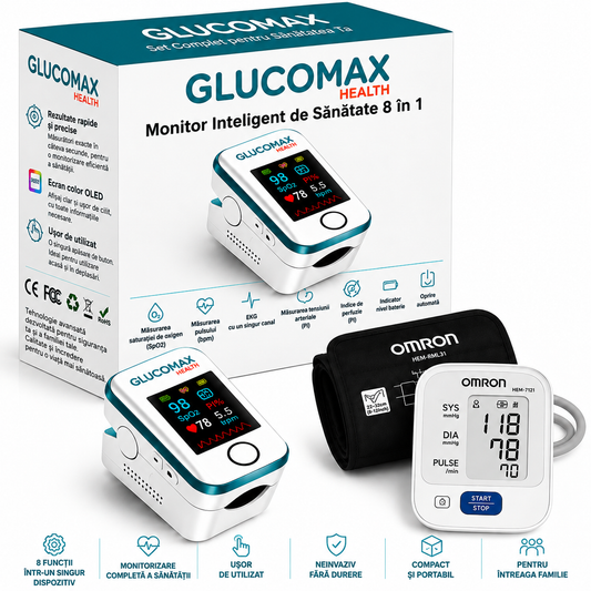 SET DE SĂNĂTATE: GLUCOMAX – GLUCOMETRU FĂRĂ DURERE + TENSIOMETRU CADOU