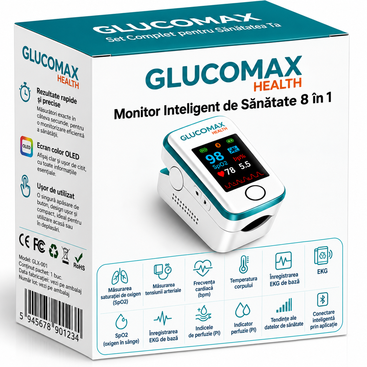 SET DE SĂNĂTATE: GLUCOMAX – GLUCOMETRU FĂRĂ DURERE + TENSIOMETRU CADOU